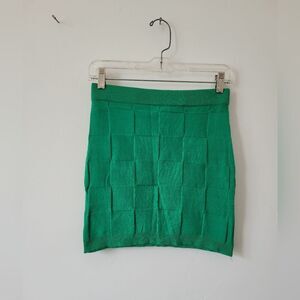 Kelly Green Knit Checkered Mini Skirt Academia Preppy Schoolgirl Resortwear M